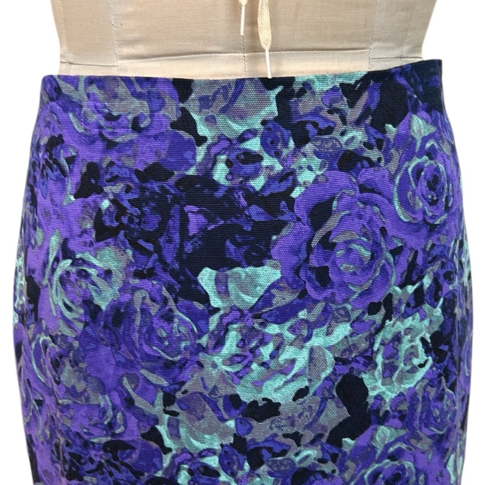 Talbots Skirt Floral Pencil Preppy Office Flirty Artsy Slit Purple/Mint/Blk 8